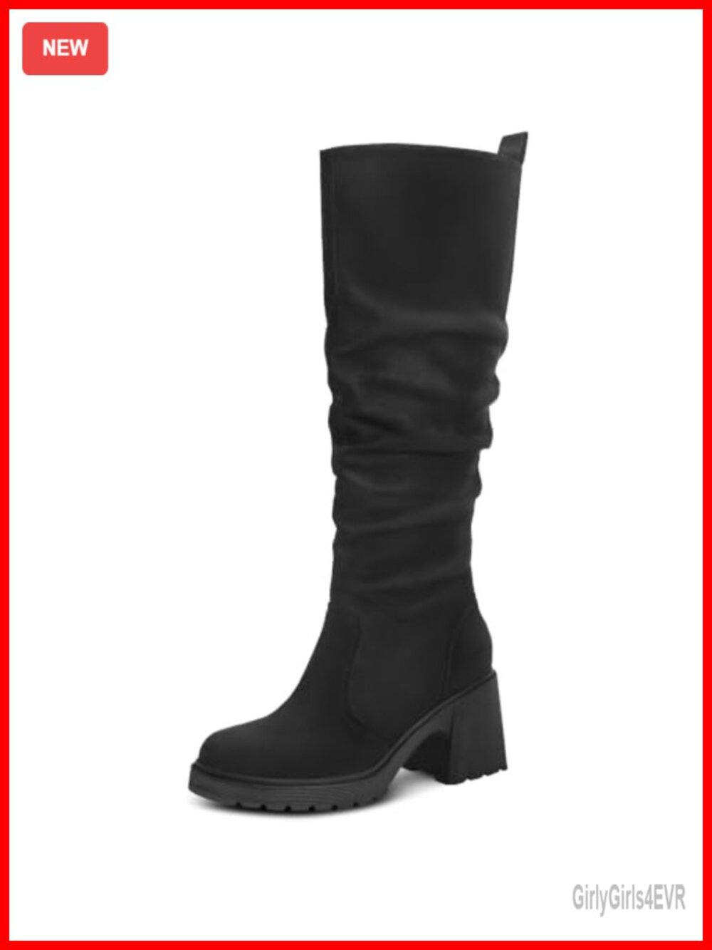Slouch Knee High Boots Platform Chunky Block Heel Faux Suede Side Zip